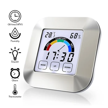 Mini Hava Higrometre Ev Termometre Saat Dijital Nem İstasyonu Sensörü Sıcaklık Ölçer Kapalı Saat Alarmı