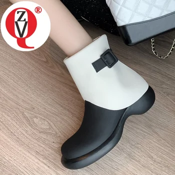 ZVQ Yeni Stil Moda yarım çizmeler Kadın Yuvarlak Ayak Geri Toka Kayış Kış Ayakkabı Drop Shipping Marka Sevimli Patik Bayanlar
