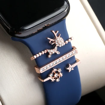 Dekoratif Halka Döngü ile Uyumlu Apple Watch Silikon Band Charms iWatch Serisi 8 7 6 5 Kordonlu Saat Elmas Takılar Aksesuarları