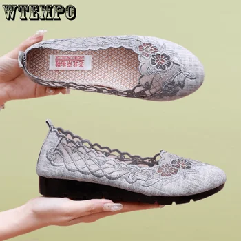 WTEMPO Yaz kadın ayakkabısı Nakış Örgü Oymak Nefes Rahat kaymaz rahat ayakkabılar Toptan Dropshipping