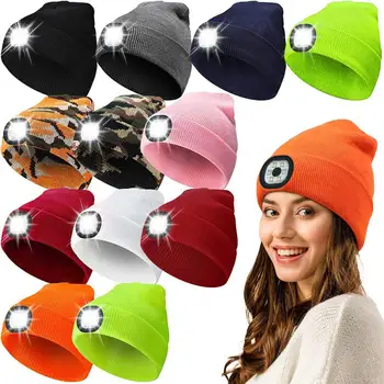 LED Şapka Led Far Kapağı Kış Sıcak Soğuk Koruma Örme Şapka Gece Yürüyüş Balıkçılık Glow Bere Şapka Açık Kamp Far