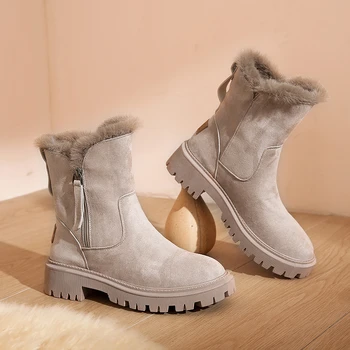 Yeni Kar Botları Kadın Kış Sıcak Moda Tasarımcısı Platformu Çizmeler Gladyatör kaymaz Kısa Peluş Flats Süet ayakkabı