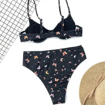 Ayarlanabilir İki parçalı Spagetti Sapanlar Kapalı Omuz Bölünmüş Bikini Beachwear