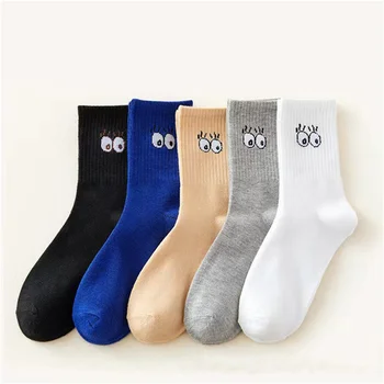 Dreamlikelin 5 çift / grup Sonbahar Kış Kadın Çorap Şeker Renk Kore Tarzı Kız Komik İfade Orta Tüp Çorap