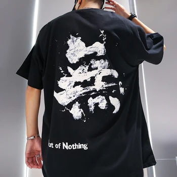 Yaz Kısa kollu T-Shirt Moda erkek Hip-Hop Gevşek Rahat Yüksek Sokak Büyük Boy Beş noktalı Kollu T-shirt Erkek Giysileri