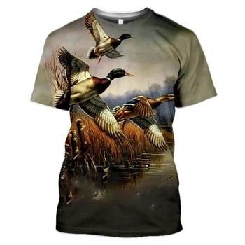 Erkek 3D Baskı T-Shirt Yaz Hayvan Avcılık Keklik Kuş Moda Rahat Kısa Kollu Streetwear Boy Giyim Tees Tops