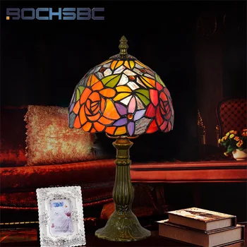 BOCHSBC Tiffany renkli cam Amerikan tarzı gül masa lambası sanat dekorasyon oturma odası çalışma odası yatak 8 inç okuma lambası