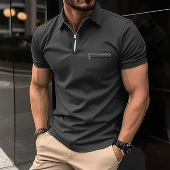 Yaz Yeni erkek Rahat Fermuar POLO GÖMLEK İş Moda Polo yakalı tişört erkek Nefes Düz Renk Üst erkek Giyim
