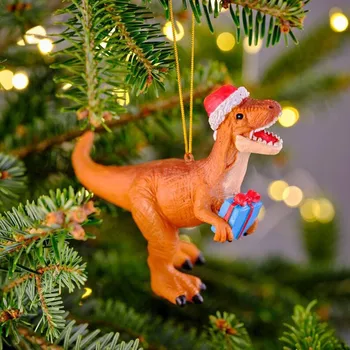 Noel Dinozor Kolye Karikatür Hayvan Noel Şapka Akrilik Noel Ağacı Süsler 2023 Yeni Yıl Natale Kerst Ev Dekor
