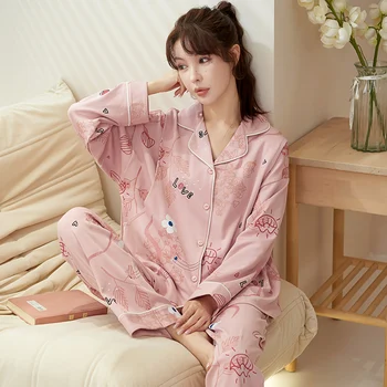 2023 İlkbahar ve Sonbahar Hamile kadın pijama Moda Baskı Analık Pamuklu Pijama Takım Elbise Emzirme Giyim Seti