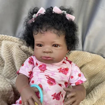 20 İnç Afrika amerikan oyuncak bebek Twins Romy Siyah Cilt Yeniden Doğmuş Bebek Bitmiş Yenidoğan Köklü Saç El Yapımı Oyuncak Hediye Kızlar İçin