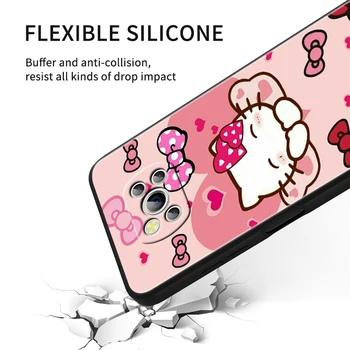HelloKitty Karikatür Sevimli Xiaomi Poco F5 X5 C55 C50 M5 M4 X4 X3 F3 GT NFC M3 C3 M2 F2 F1 X2 Pro Silikon Siyah telefon Kılıfı Çapa