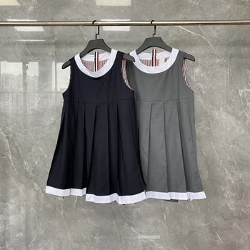 2023 Kawaii Pilili Yelek Elbise Kadın TB Marka Yaz O-Boyun Kolsuz A-line Kısa Elbiseler Kızlar için Patchwork lolita Etekler
