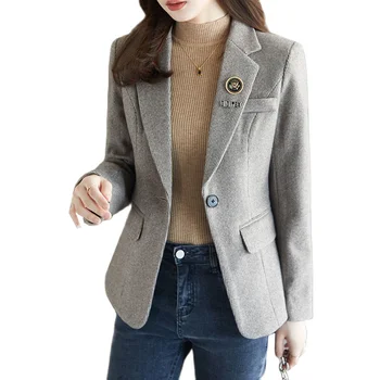 Yeni 2022 Kadın Blazer Sonbahar Kış Uzun Kollu Kafes Rahat Moda Zarif Streetwear Blazers Kadın Gevşek Şık Temel Ceket