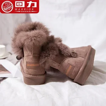 Savaşçı Bayan Kar Botları Kış Keeep Sıcak Peluş kaymaz Açık Havada pamuklu ayakkabılar Süet Kabarık Kürk Kadın Botları Yüksek kaliteli