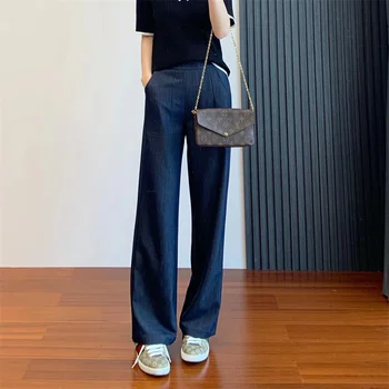 Moda kadın Kot 2023 Yeni Bahar Düz Rahat Kot Vintage uzun pantolon Slim Fit Geniş Bacak Pantolon Baggy Çok Yönlü Kot