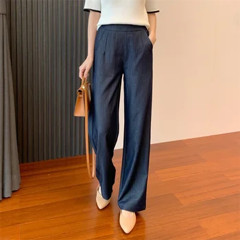 Moda kadın Kot 2023 Yeni Bahar Düz Rahat Kot Vintage uzun pantolon Slim Fit Geniş Bacak Pantolon Baggy Çok Yönlü Kot