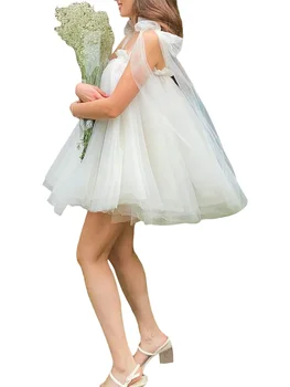 Zarif kadın Kolsuz Tül Fırfır Trim Mini Elbise ile Öz Kravat Askı ve A-Line Siluet için Parti ve Clubwear