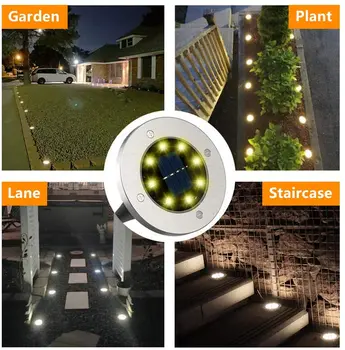 8 LED güneş enerjili Disk ışıkları açık su geçirmez bahçe yeraltı algılama peyzaj ışıkları Yard güverte çim veranda yolu