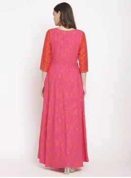Hint Güney Asya Etnik Tarzı Polyester Sahte iki parçalı Gül evaze elbise