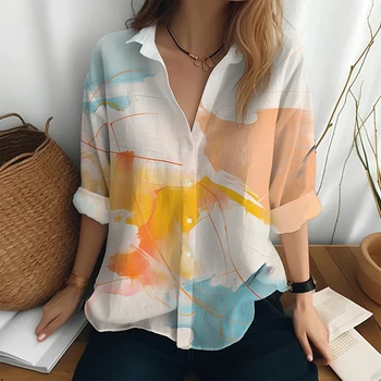Yaratıcı 3D Baskılı Uzun Kollu Gömlek Harajuku Tarzı Gömlek İlkbahar ve Sonbahar yüksek kaliteli tişört kadın Moda Düğmeleri Gömlek