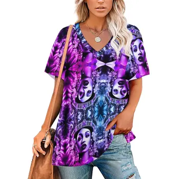Kraliçe T-Shirt Miami Karşılar Afrika Sevimli V Boyun kısa kollu t-Shirt Kore Moda Tee Gömlek Yaz Grafik En Tees 2XL 3XL 4XL
