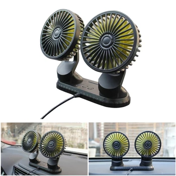 Araba fanı Çift Kafa Soğutma Taşınabilir Araç Üstü 360 Derece Rotasyon Otomatik masa fanı Kamp 3 Hız Güçlü Rüzgar