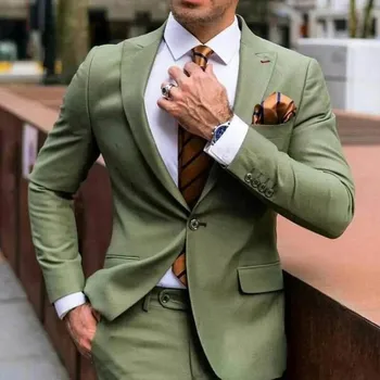 Erkek Takım Elbise Moda Tepe Yaka Bir Düğme Blazer Akıllı Rahat Damat Düğün Smokin Slim Fit 2 Parça Zarif Takım Elbise erkekler için 2023