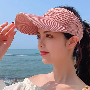 Moda Kıvrımlar Tasarım Kadınlar Boş silindir şapka Yaz Düz Renk Büyük Ağız Güneş Koruyucu Şapka Açık Elastik Kumaş Spor güneşlikli kep
