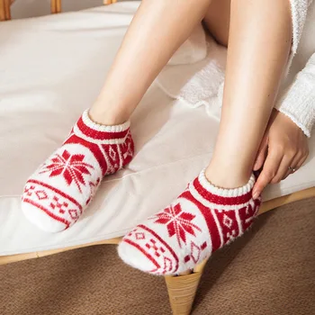 Kış Kalın Yün Ayakkabı Kadın Kalınlaşmak Sıcak Ev Yatak Odası Çorap Terlik Erkekler kaymaz ayak ısıtıcı Kar Çorapları 2023 noel hediyesi