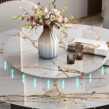 Dniing ahşap kaya kurulu yemek masası seti italyan ışık lüks Modern basit küçük daire yuvarlak mutfak masa mobilya