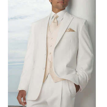 Blazer Masculino Erkek Takım Elbise Beyaz Düğün Ceket Pantolon İki Parçalı Zarif Resmi Balo Kıyafetleri Hombre Slim Fit Terno