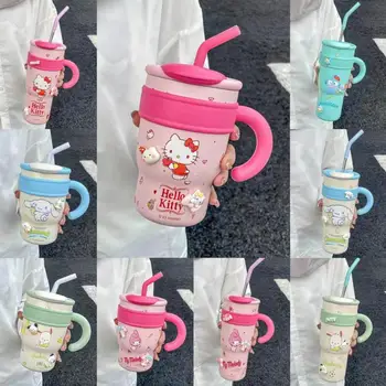 Sanrios Kawaii Hello Kittys Anime Paslanmaz Çelik Yalıtımlı Fincan Cinnamoroll Termal Su Şişesi Taşınabilir Saman Fincan Tatil Hediye