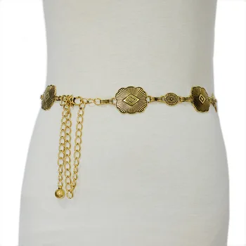 Metal bel zinciri Vintage bakır düğme kadın moda kemer elbise düğün parti kemerleri ile