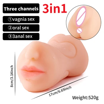 3 İN 1 Vajinal Anal oral seks Çift Kafa Seks Gerçek Derin Boğaz mastürbasyon kupası Silikon Oral Seks Kedi Seks Oyuncakları Erkekler için Erkek SM