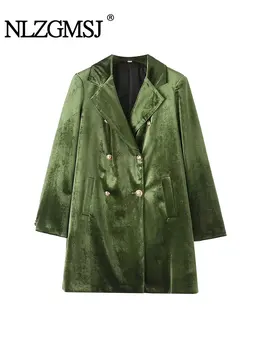 ZaZevity 2023 Kadife Blazer Kadın Ceket Streetwear Yaka Uzun Kollu Düğme Şık Zarif Kadın Ceket Kadınlar için