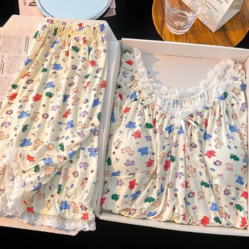 Yaz Pijama kadın Yaz 2023 Yeni Modal Buz İpek Kısa Kollu Göğüs Pedi İle İnternet Popüler Büyük Boy Ev Giysileri