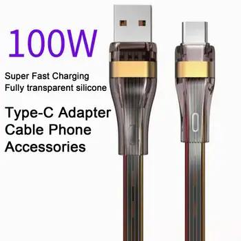 100W Dayanıklı USB-C Kablo Yumuşak Silikon Kablo Siyah Renk Cep Telefonu Şarj Cihazı Tip-C Kablo Tip-C Adaptör Kablosu İletim