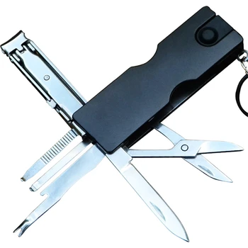 Açık Çok Fonksiyonlu Mini Anahtarlık Bıçak led ışık Tırnak Makası Earpick Makas Cımbız Cep EDC Araçları Çok Yürüyüş Dişliler