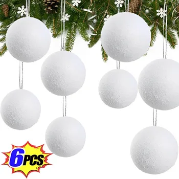 6 Adet Beyaz Topları Noel Süs 4/6/8cm Köpük Topu Noel Ağacı Asılı Kartopu Yeni Yıl Noel Ev Partisi Süslemeleri