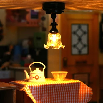 1:12 Evcilik Minyatür LED Lamba Tavan Lambası Avize Ev Aydınlatma Modeli Dekor Oyuncak Bebek Evi Aksesuarları