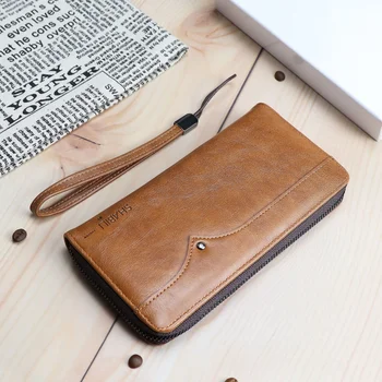 Cüzdan Erkekler Para Çantası Uzun Çanta Erkek Vintage Kahverengi Deri Rfıd kart tutucu akıllı cüzdan Cep