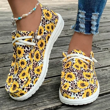 Kadın Büyük Boy kanvas ayakkabılar Baskılı Rahat Hafif Loafer'lar Yuvarlak Kafa Kalın Alt Sneakers Zapatilla Deportiva Mujer