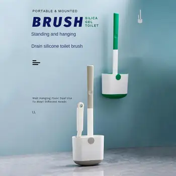 Tuvalet Fırçası Seti Duvara Monte Tuvalet Fırçası Drenaj Tutucu İle Silikon Düz Kafa Esnek Yumuşak Kıllar Temizleme Fırçası