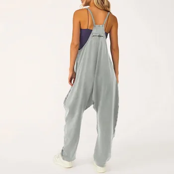 Kadınlar Casual Tulumlar Yaz Kıyafet Giysileri Elastik Kolsuz Gevşek Geniş Bacak Tulum Büyük Cep Ev Tekstili pamuklu pantolonlar