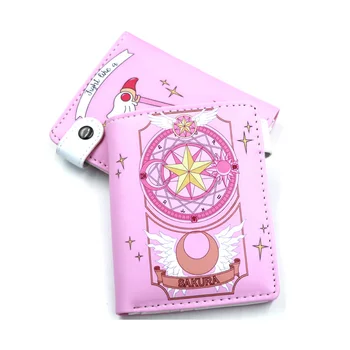 Anime Kart Captor Kınomoto Sakura Düğme Cüzdan Pembe Karikatür bozuk para kartı Çanta