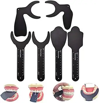 6 Adet Diş Ortodonti Siyah Arka Plan Fotoğraf Görüntü Kontrast Kurulu Metal Oral Yanak Plakası Ölçek İşareti Otoklavlanabilir Araçları