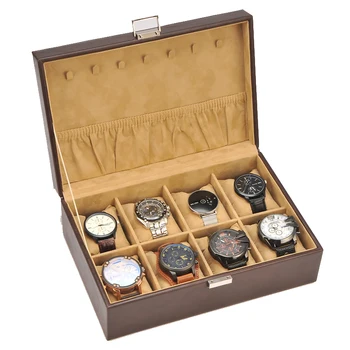 Deri Saat Kutusu Kilit ile vintage saat Kutuları saklama kutusu 8 Yuvaları Saatler Koleksiyonu Ekran Organizatör Aksesuarları Erkekler için