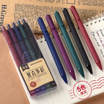 Retro Renkli Basın Jel Kalem 0.5 mm Hızlı Kuru Vintage Kalemler Renkli El Kitabı Kalem Günlük DIY Hediye Kartı Okul Ofis Malzemeleri