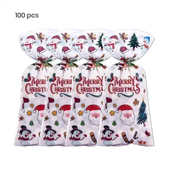 100 Pcs Noel Şeker Çanta Dayanıklı Noel Çerez Ambalaj Çanta Karikatür hediye keseleri için Şenlikli Parti Favor